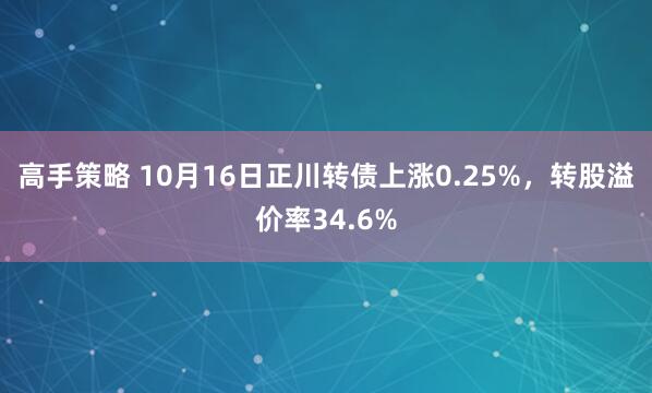 高手策略 10月16日正川转债上涨0.25%，转股溢价率34.6%