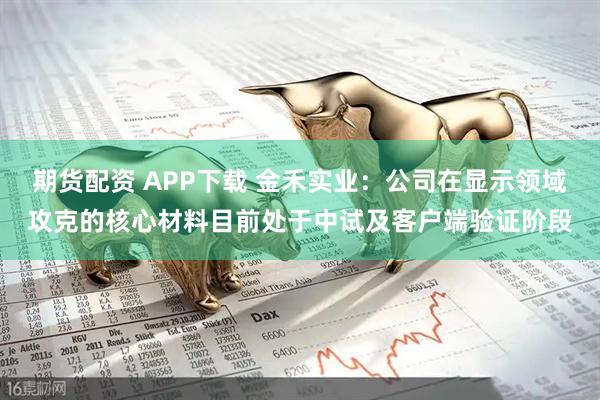 期货配资 APP下载 金禾实业：公司在显示领域攻克的核心材料目前处于中试及客户端验证阶段